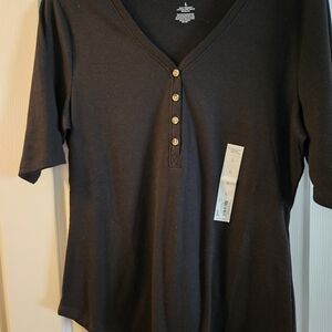 Sonoma Black V-Neck Buttoned Women's Top
